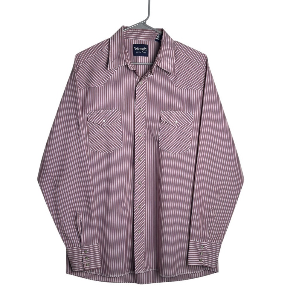 Wrangler Western Shirt Mens XLT Pink Striped Pearl Snap Long Sleeve Cowboy